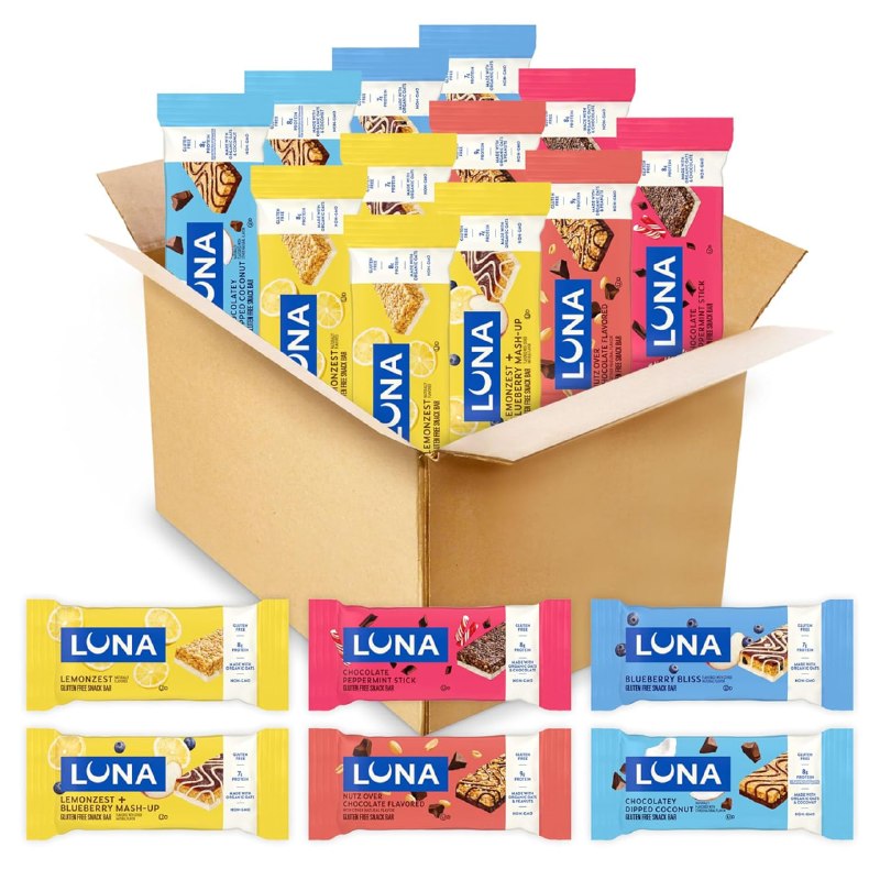 LUNA Bar Variety Pack, 6 Flavors, Gluten Free Snack Bars, 12ct