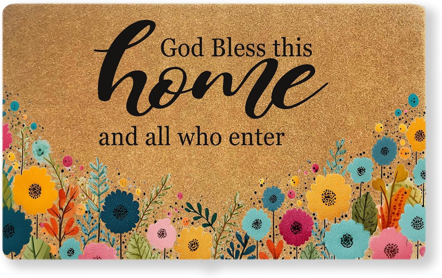 Bless This Home Door Mat, Wildflower Welcome Entry Rug