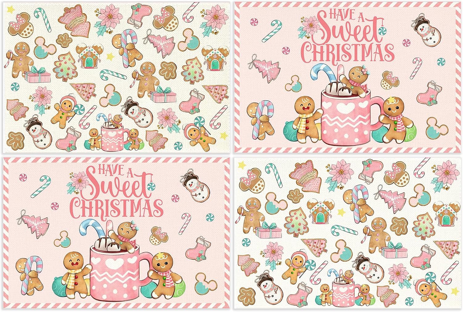 Christmas Placemats 4 Pcs 12×18 Inch Gingerbread Xmas Home Decor