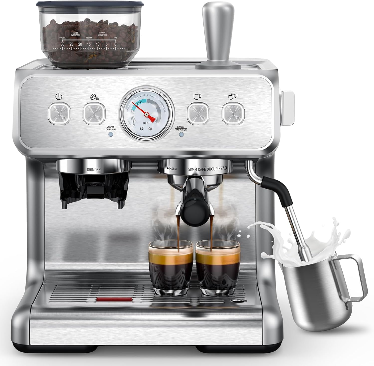 Kndko Dual Boiler Espresso Machine with Grinder, 20 Bar Espresso Coffee Machines with Milk Frother Steam Wand, Professional Expresso Coffee Maker for Cappuccino, Latte