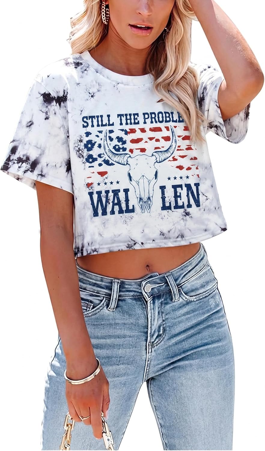 Country Concert Shirts for Women Cow Skull Crop Shirt Western Cowgirl Graphic Tees Music Lover Short Sleeve Top