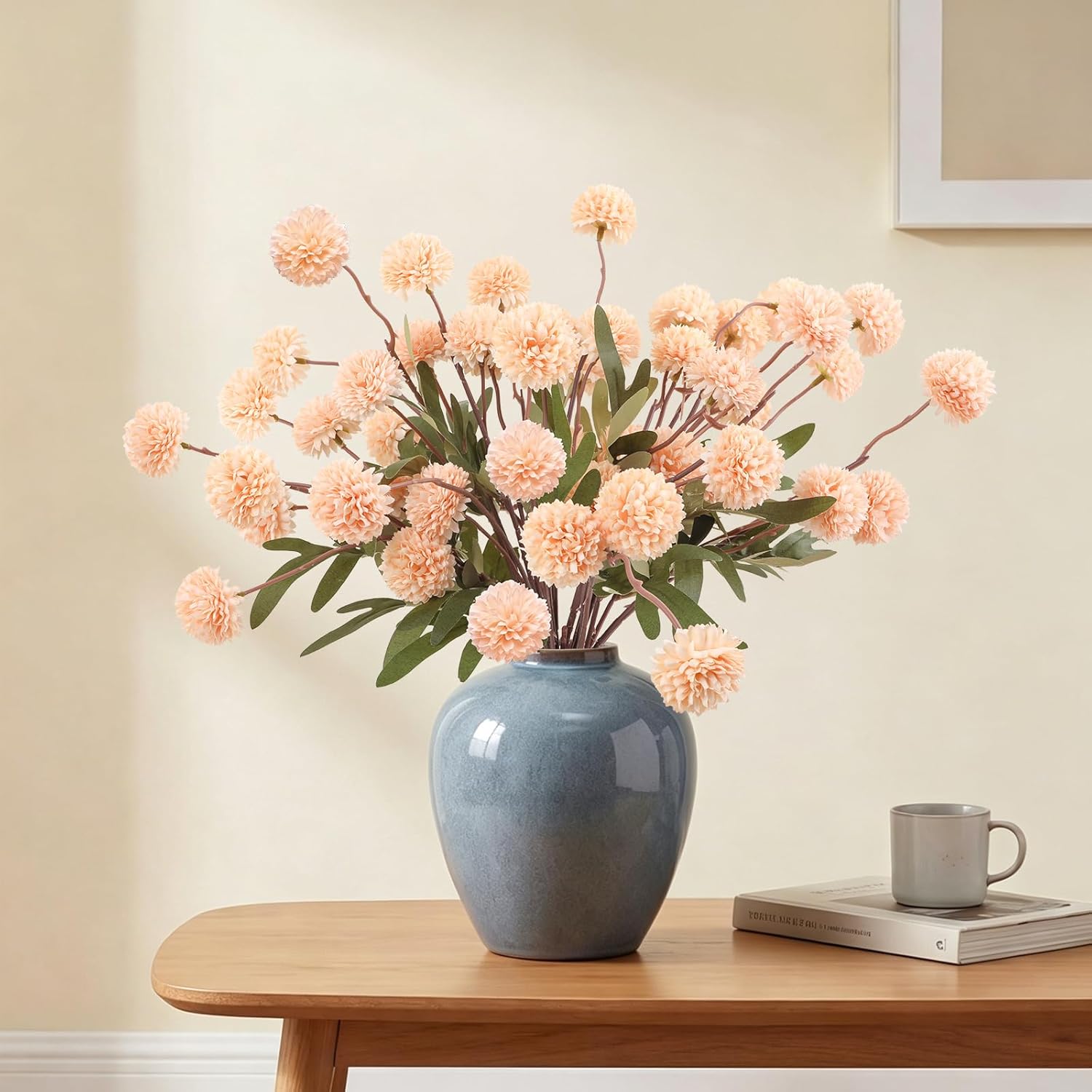 MERRI GLOW 6Pcs Spring Flowers Artificial Fake Flowers Bulbs Silk Faux Chrysanthemums Flores for Indoor Outdoor DIY Bouquets Wedding Centerpieces Home Decoration
