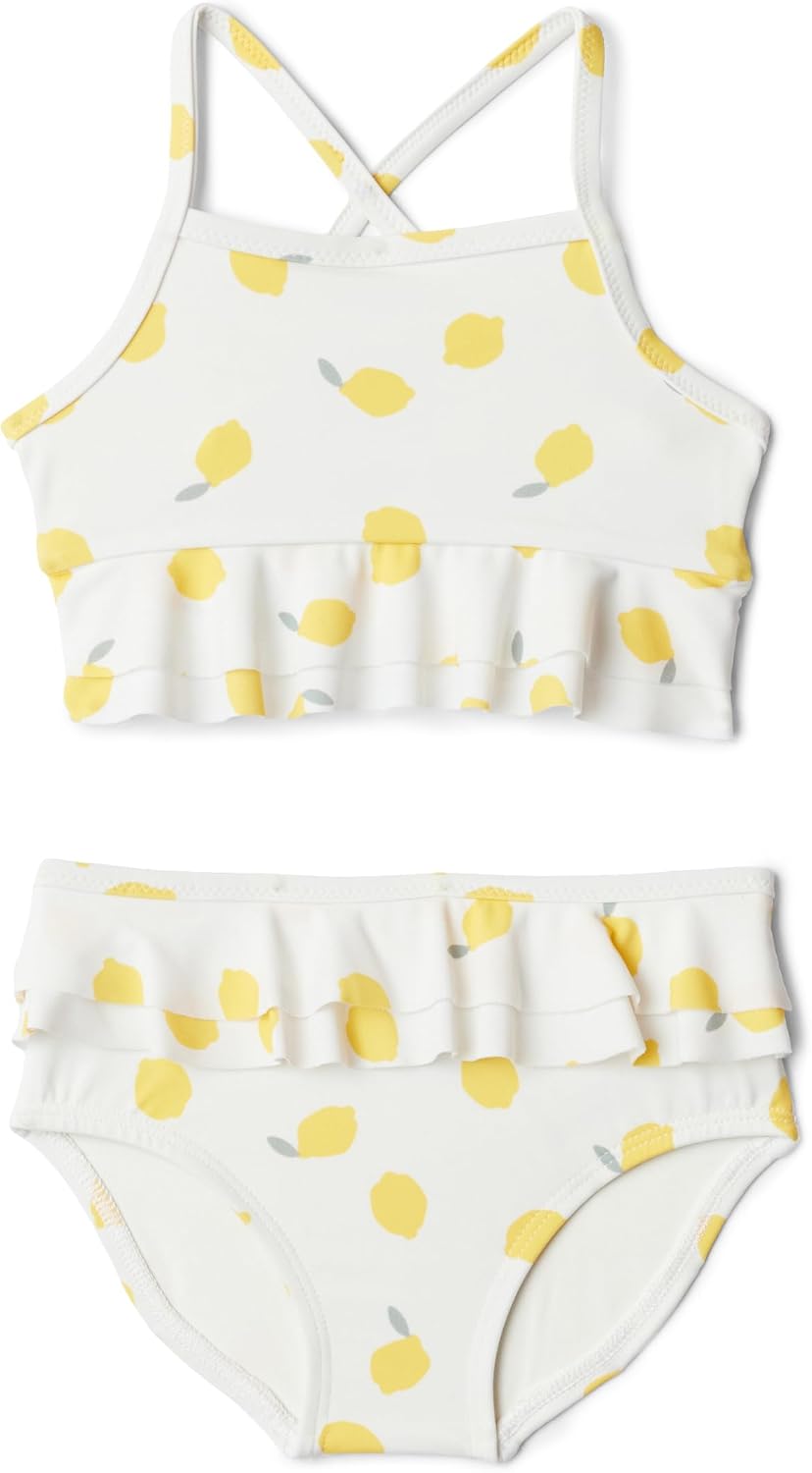 Amazon Essentials x Sofia Grainge Toddler and Baby Girls' Two Piece Swimsuit with Crisscross Straps, Double-Layer Flounce