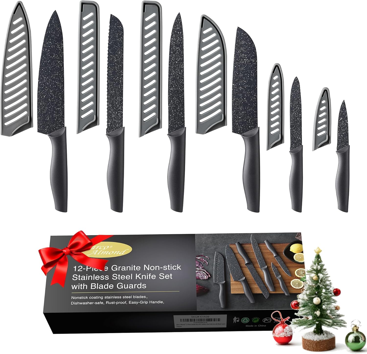 Marco Almond Kitchen Knife Set 12 PC Chef Knife Set Black