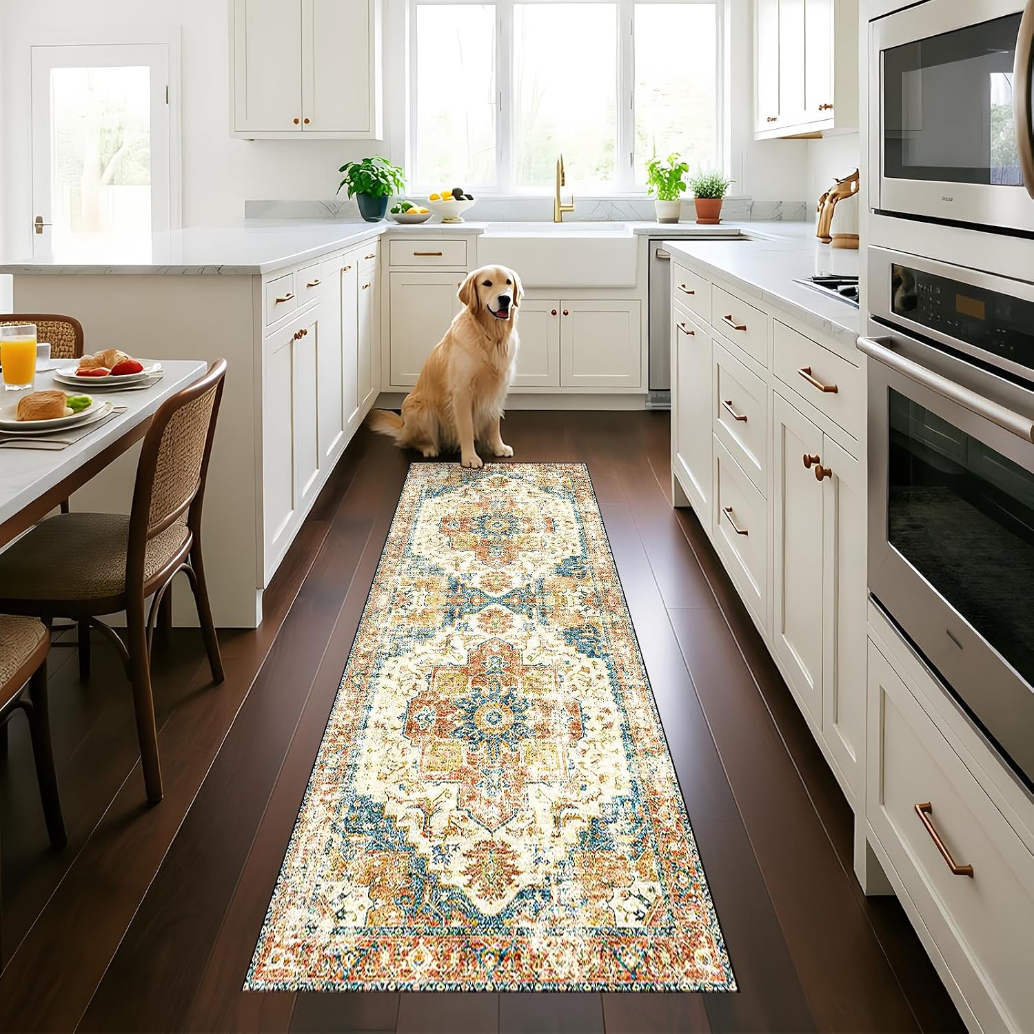 2x6 Hallway Runner Rug Washable : Vintage Soft Kitchen Laundry Runner Non Slip,Farmhouse Entryway Bathroom Distressed Floor Mat,Stain Resistant Bedroom Living Room Beside Carpet