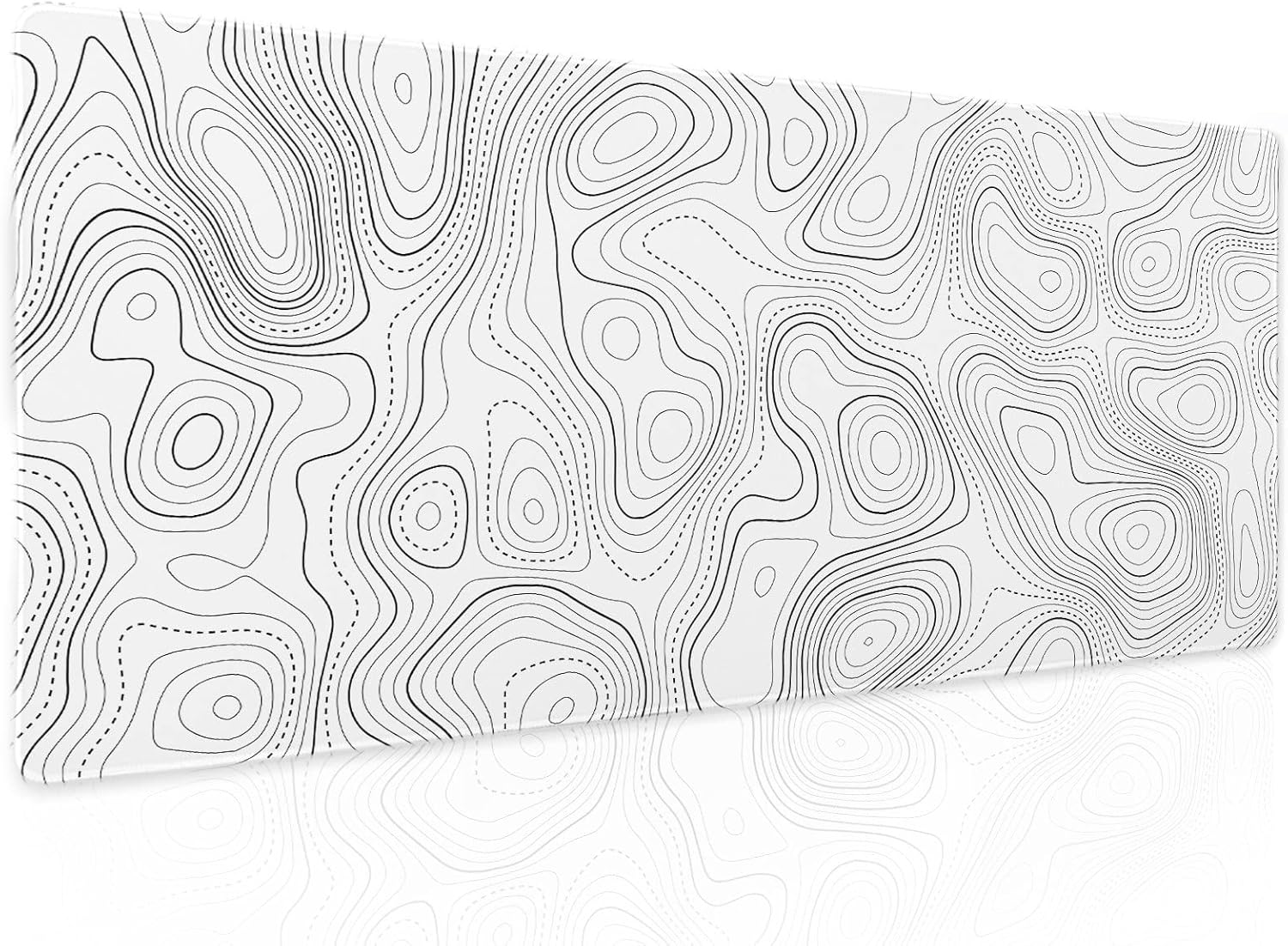 Kawani Topographic Contour White Gaming Mouse Pad XL Geographic Map Lines Extended Large Desk Mat Big Mousepad Non-Slip Rubber Base Stitched Edge Long Playmat for Desktop Office PC,31.5x11.8 in