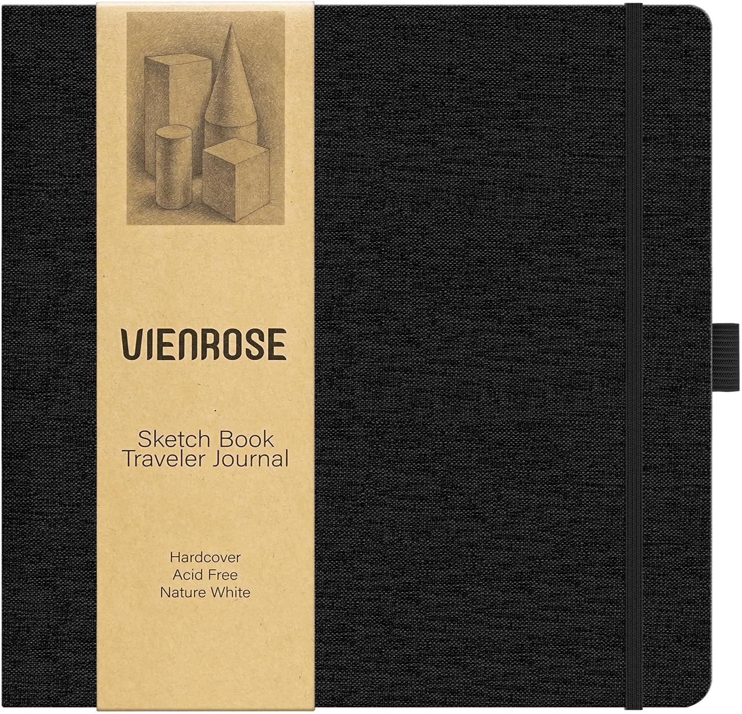 Vienrose 8.3"x8.3" Sketch Books, Linen Cover Sketching Book with Acid-Free Paper, 111lb/180gsm Drawing Pad for Kids, Beginners & Professionals, Art Supplies for Adults & Students(Black, 60 Sheets)