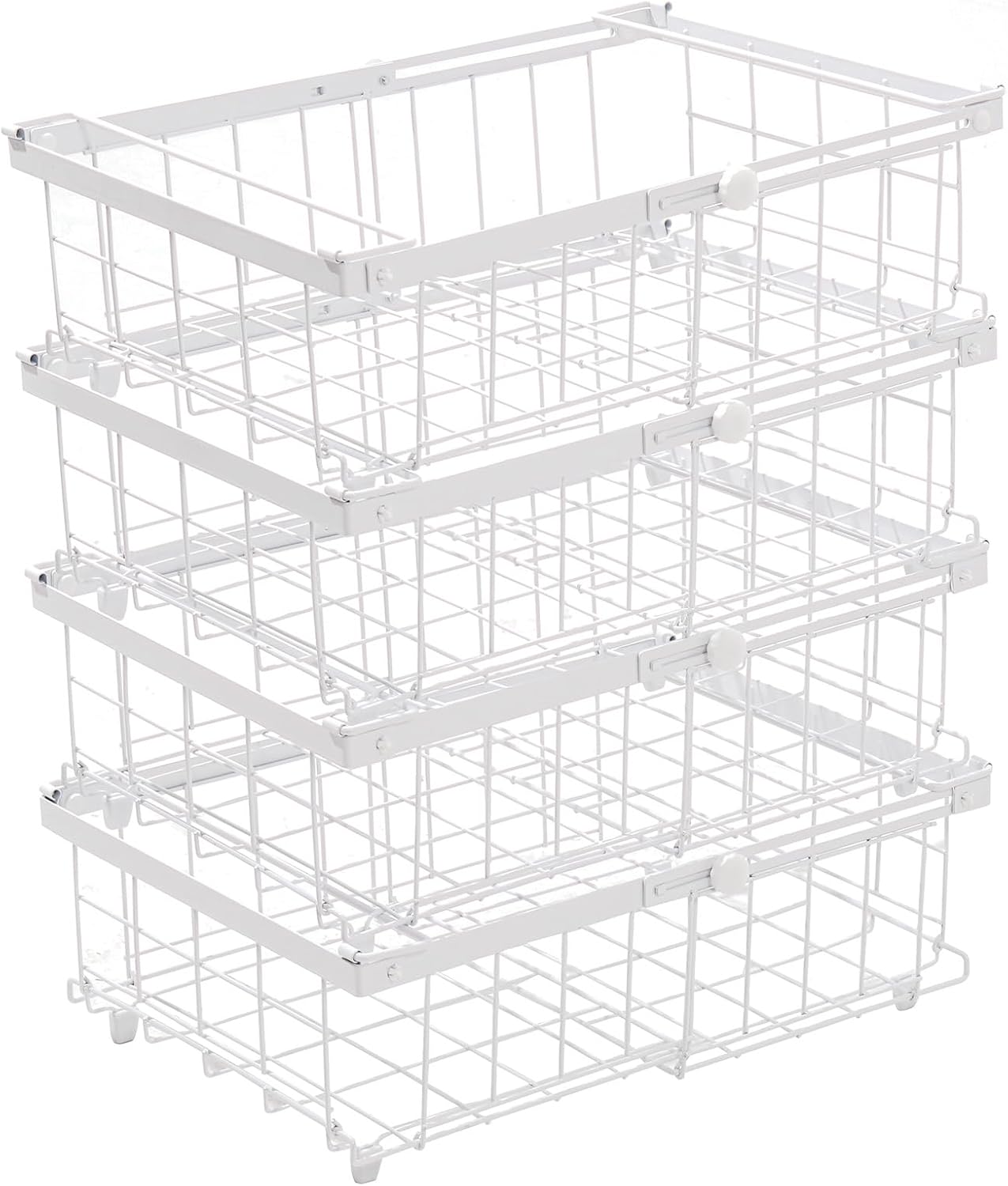 MiaLi Freezer Organizer Bins, 4 Pack Freezer Storage Containers, Foldable Baskets with Handles, 18.1” Stackable Deep Chest Organizer Bins for Deep Freezer Sort Frozen Meats, (White, Large)