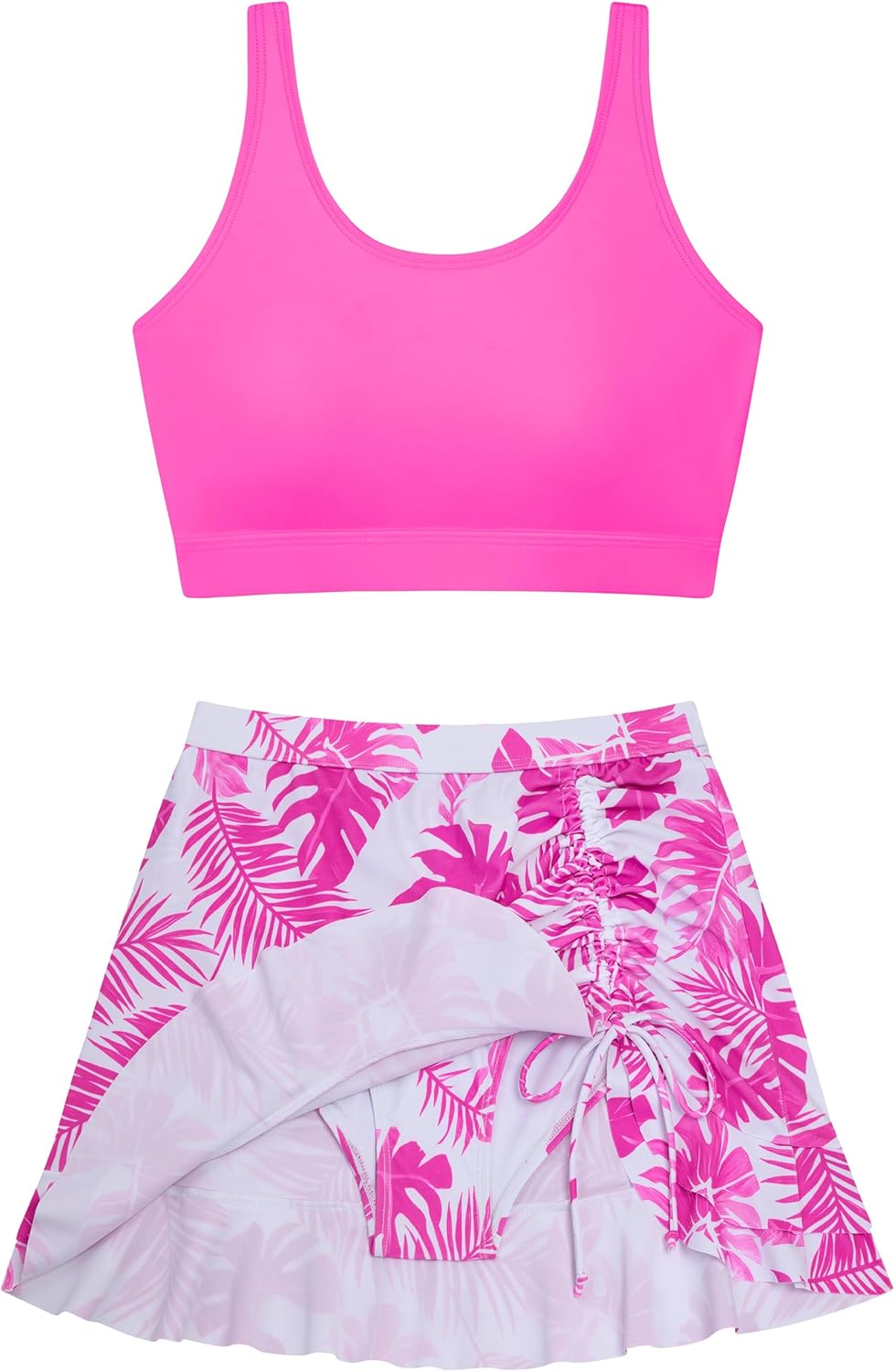 DAXIANG Teens Girls Two Piece Swimsuit Modest Ruffle Skirt Bathing Suit Adjustable Straps Tankini Sets with Padded Size 7-16