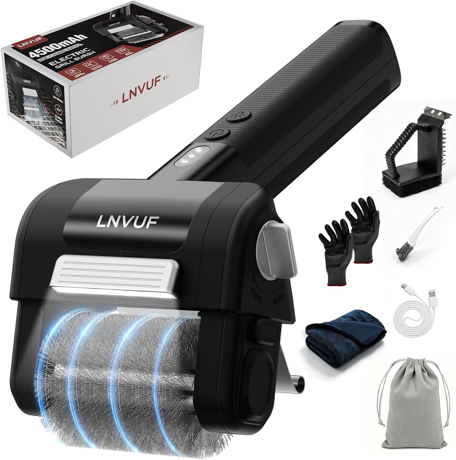 Electric Grill Brush, Grill Cleaner with LED Light, with 800 RPM Motor, Heavy Duty Grill Cleaning Tool, Personalized Grill Gift s for Dad