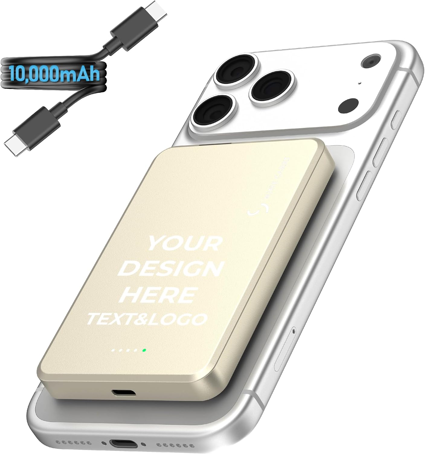 NINE CARAT Personalized Power Bank 10000mAh, Personalized Portable Charger with Name, Logo or Photo, Fast Charging, Printed on Demand, Valentine's Day Matching Gifts for Him Her, (Champagne Elegance)