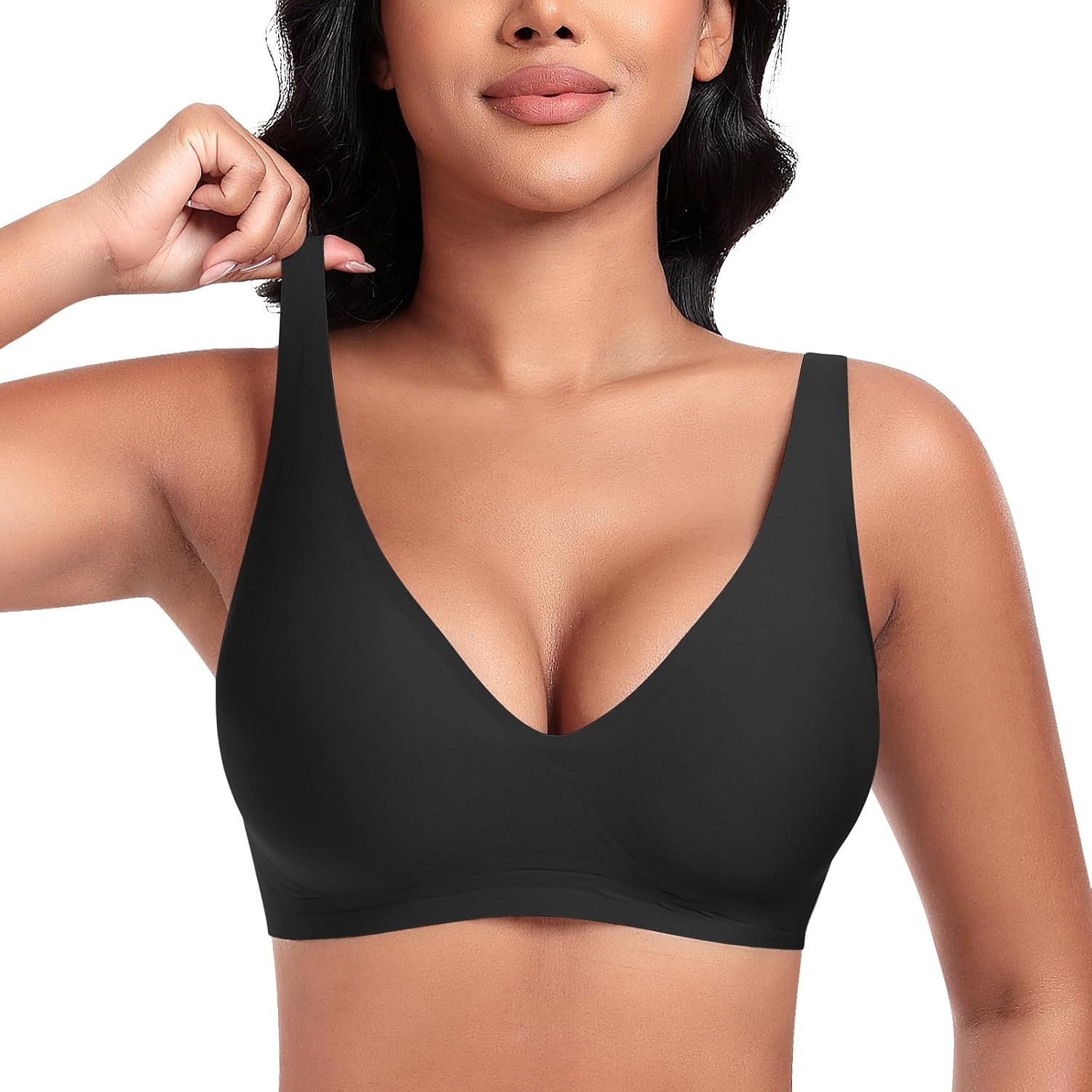 Deep V Bras for Women No Underwire Comfort Wireless Bralettes Adjustable Sleep Seamless Plunge Bra with Bra Extender