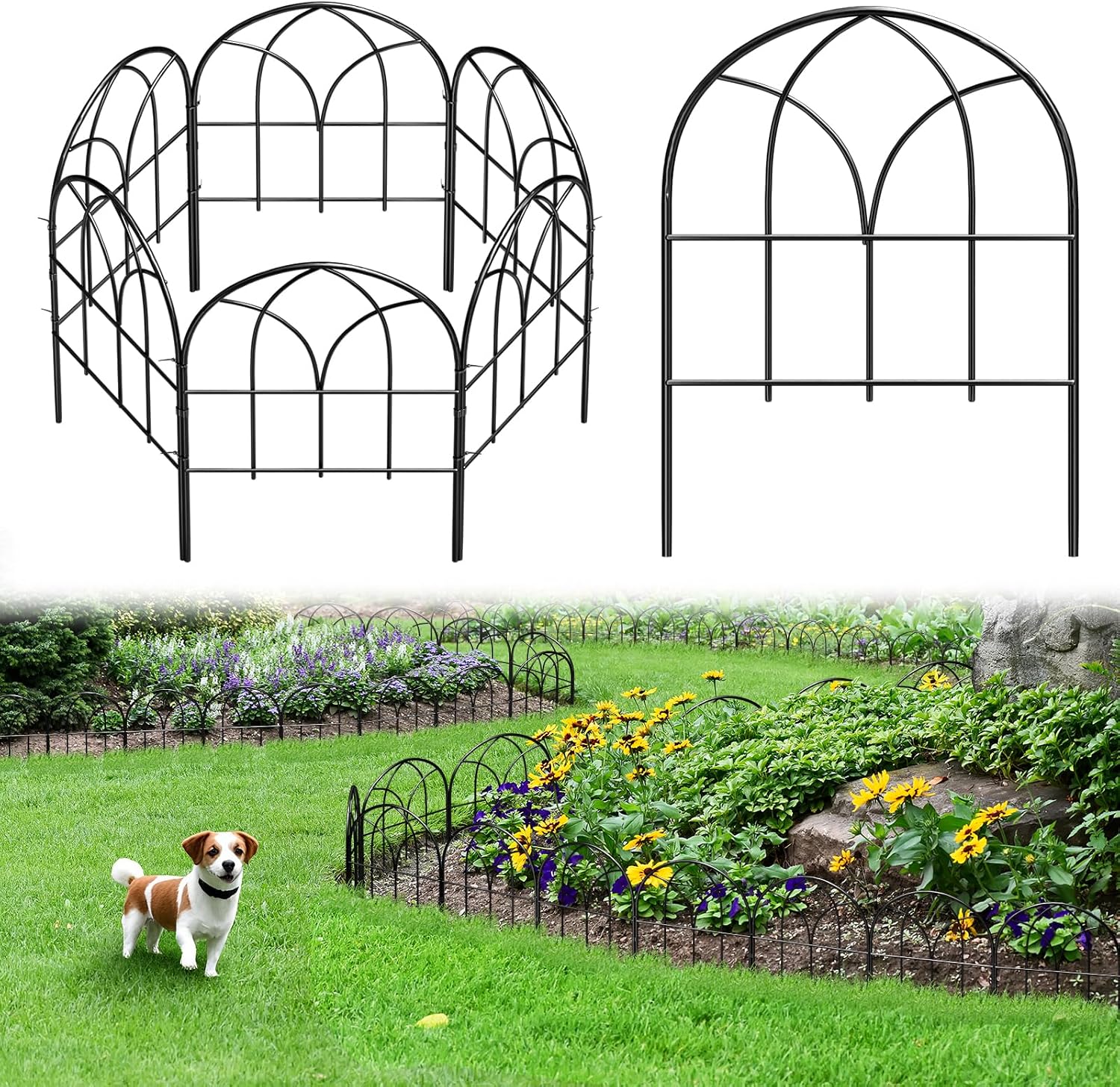 Promitop 6 Pack Arch Garden Fence, 6.3ft Rustproof No Dig Animal Barrier