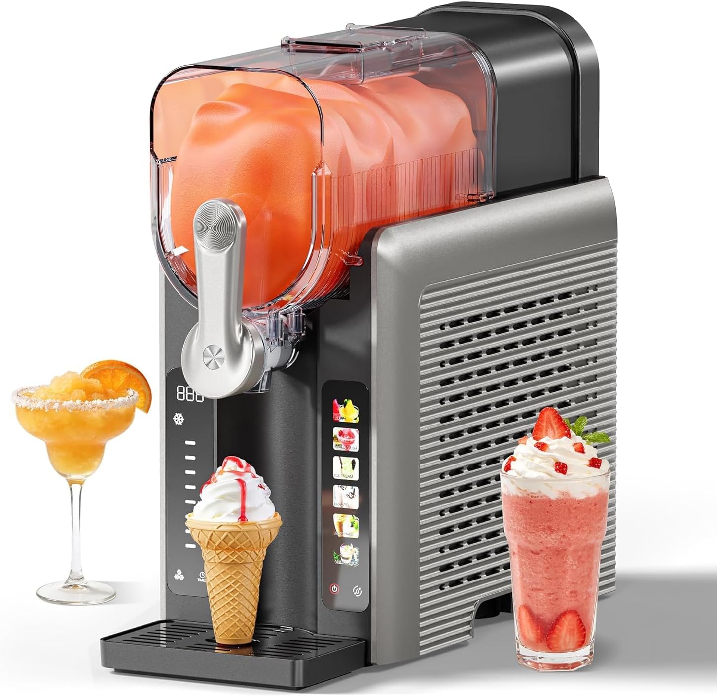 Slushie Machine for Home, No Ice Needed Frozen Drink Maker with Auto-Clean, LED Display, Perfect for Margaritas, Frappés, Milkshakes and More, Family Gatherings & Home Bar, Grey, 1 Pack+6 Modes