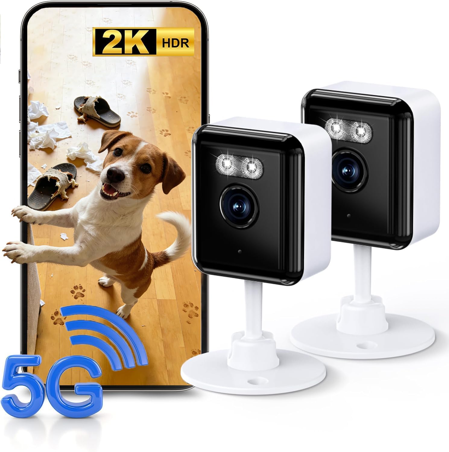 Gianteye 2K Indoor Security Camera (2-Pack), Dual-Band 2.4/5GHz WiFi Pet & Baby Monitor, AI Event Detection with Smart Search, Color Night Vision, 2-Way Audio, Human Detection, US App