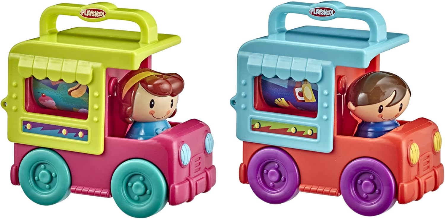 Playskool Fold 'n Roll Trucks Activity Toy Bundle of 2 Vehicles for Toddlers 12 Months and Up, Food and Ice Cream Truck Themes with 1 of Each (Amazon Exclusive)