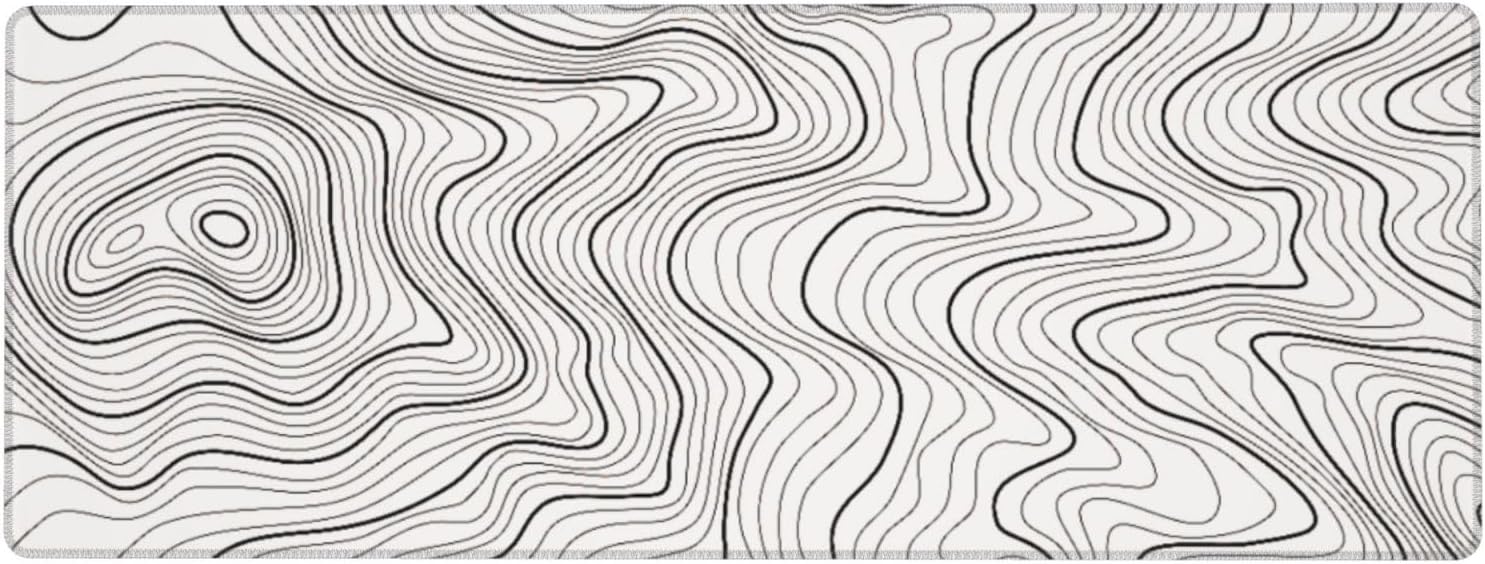 Topographic Map XL Large Gaming Mouse Pad, Long Extended Full Mouse Mat for Top Keyboard Table, Cute Big Stitched Waterproof Mousepad Gifts for Women Office Decor(White, 31.5 * 11.8 in)