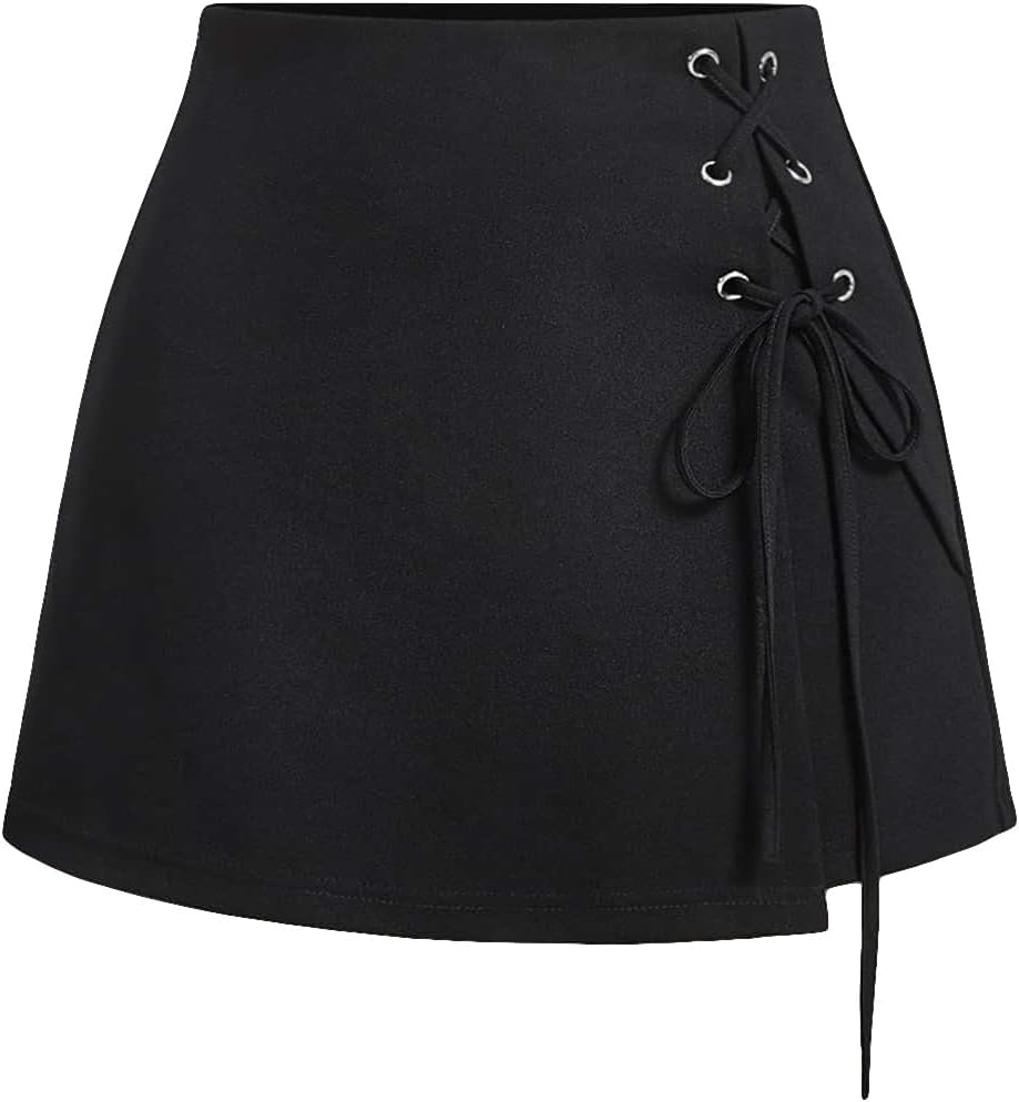 MakeMeChic Women's Summer Punk Y2K Lace Up Mini Shorts Wide Leg Wrap Zip Up Micro Shorts