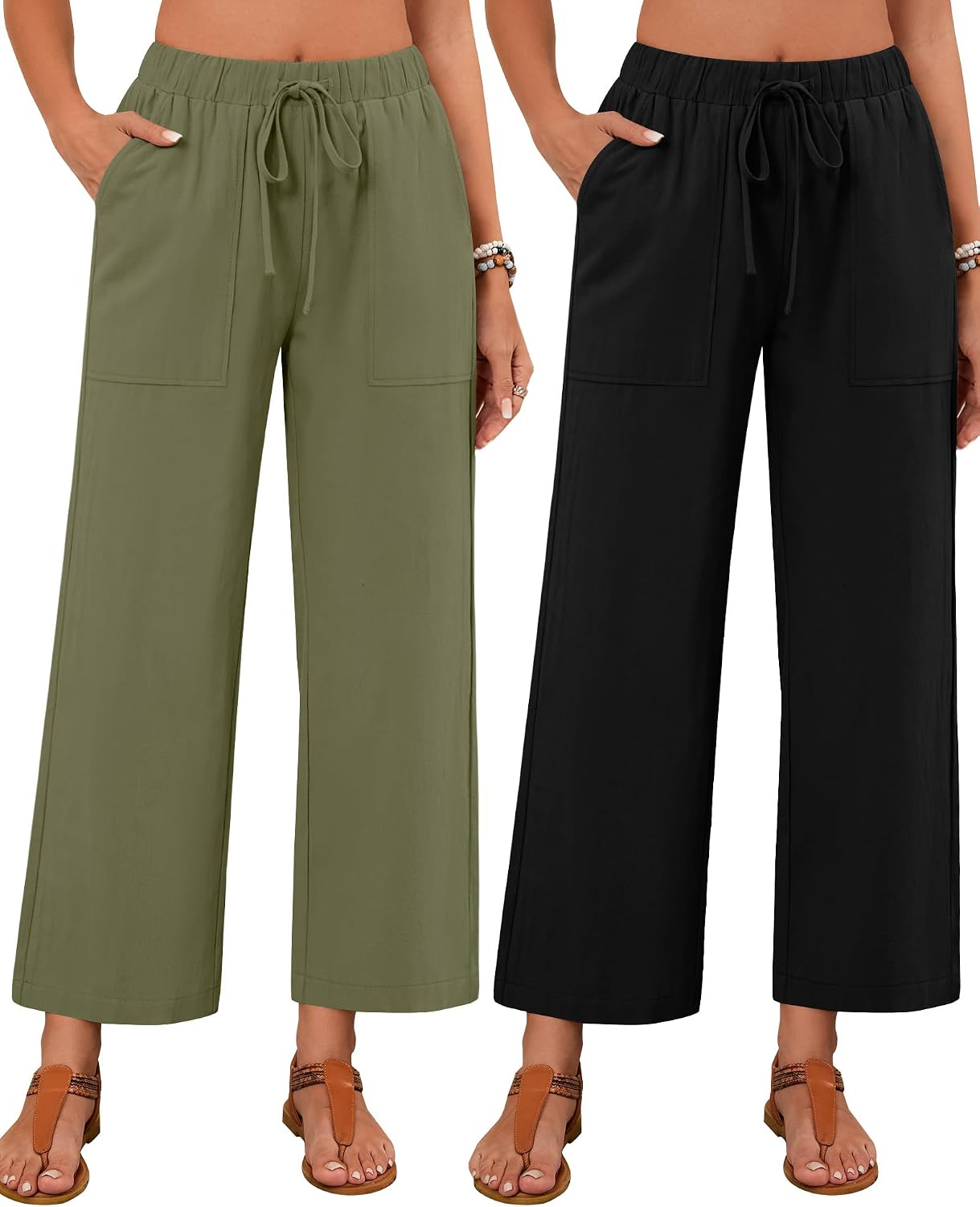 Neer 2 Pack Women's Linen Pants with Pocket