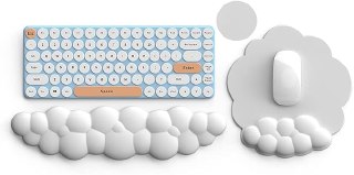 Cloud Keyboard Wrist Rest and Mouse Pad with Wrist Support Set, Ergonomic PU Leather Mouse Pads, Pain Relief Memory Foam Non-Slip Mousepad for Computer,Laptop,White