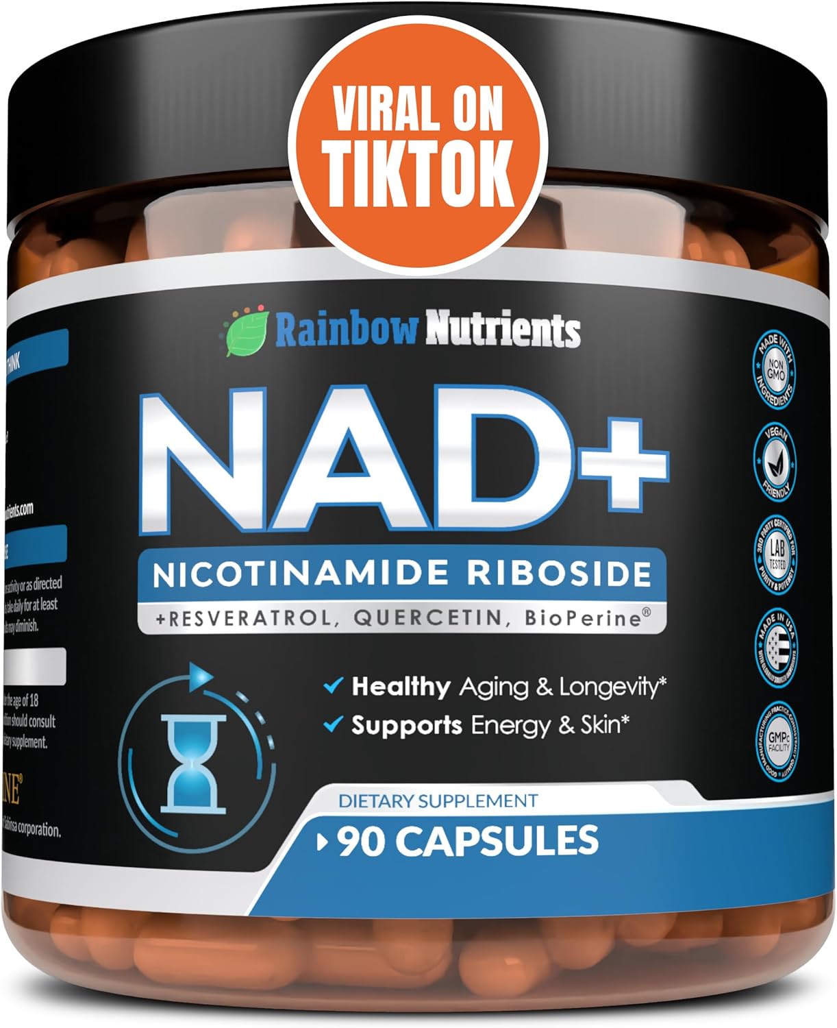 2010 MG NAD+ Supplement- Nicotinamide Riboside, Resveratrol, Quercetin & BioPerine (High Absorption)- Natural NAD Booster for Anti-Aging, Cellular Energy, Skin- For Women & Men- 90 V Capsules