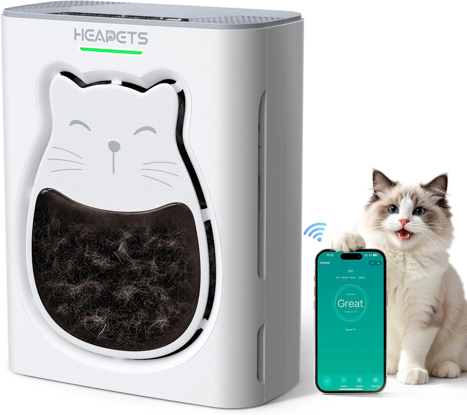 Pet Air Purifier for Home, H13 HEPA Washable Filter,Air Cleaner with APP&Air Quality Monitor for Pet Hair Dander Odor Allergies Pollutant Smoke Dust for Large Rooms 2200 Ft2, Auto Mode,P365 White