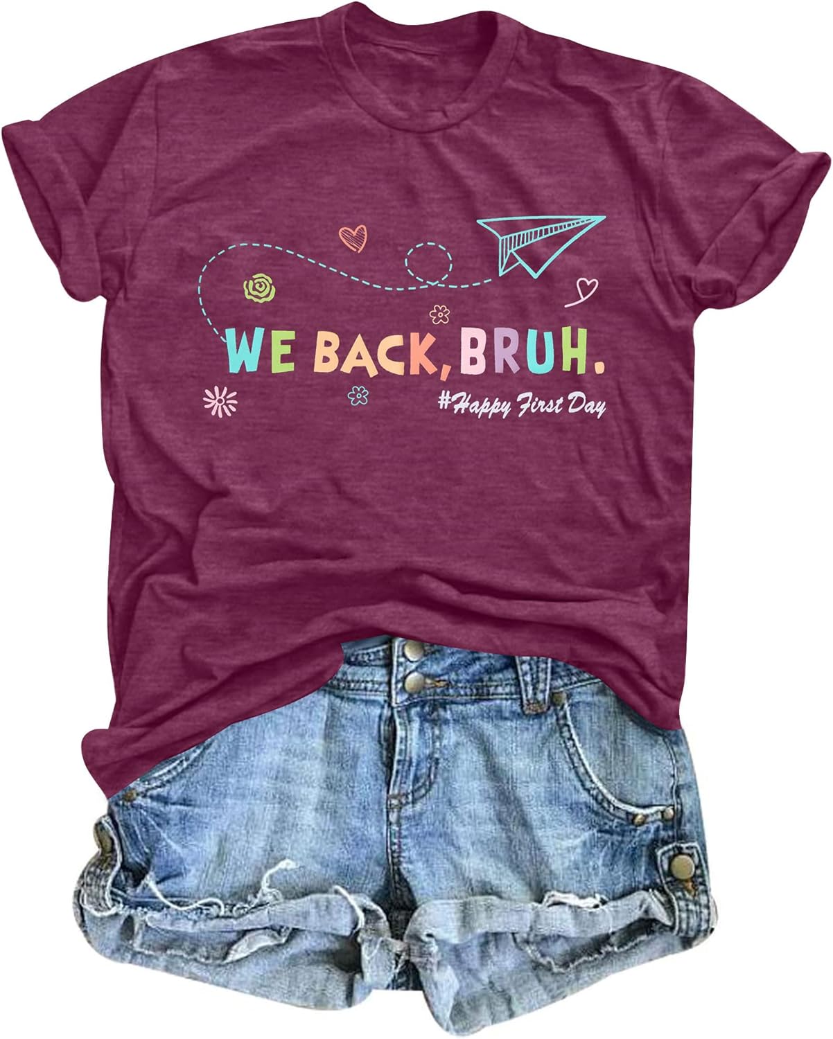 First Day of School Shirt Women Back to School Shirts Teacher T-Shirt Bruh We Back Cute Graphic Tee Teacher Short Sleeve Tops