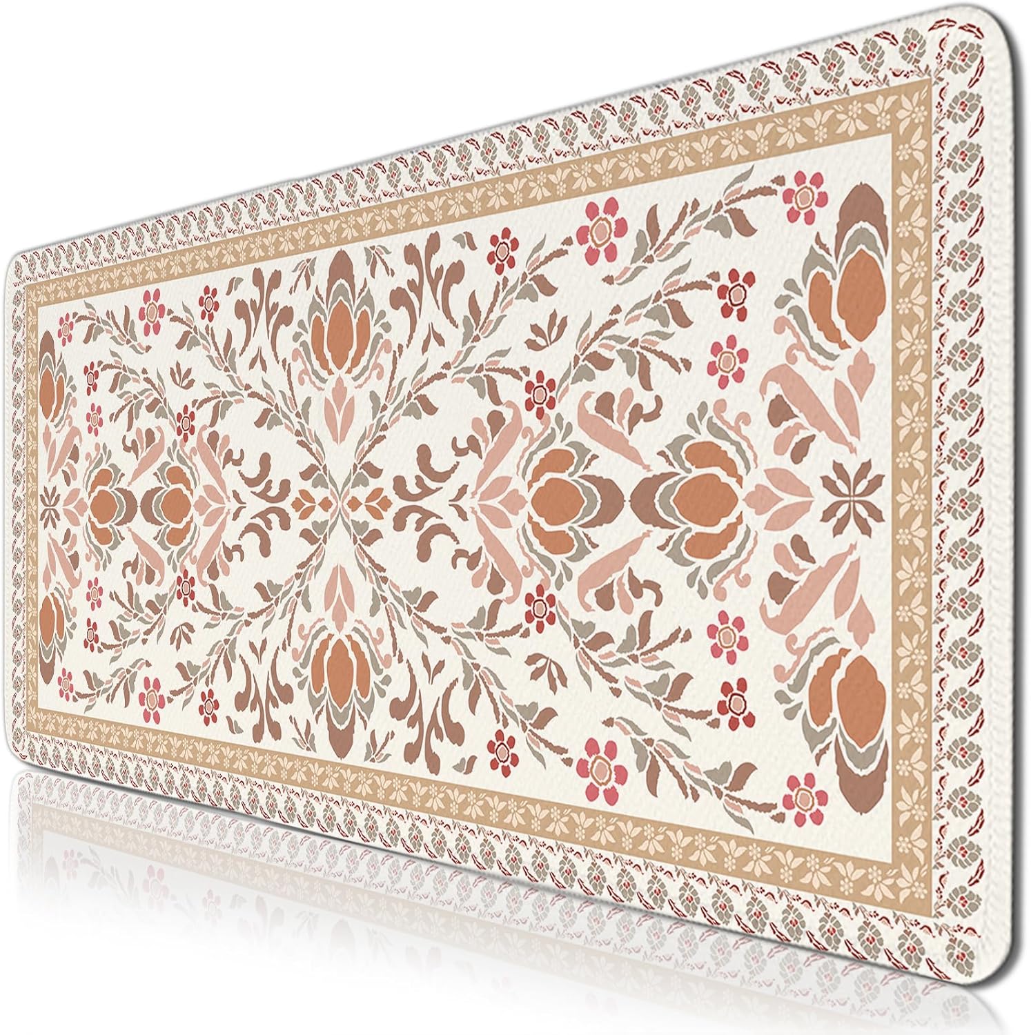 Gaming Mouse Pad, Large BohemianFloral Computer Keyboard Mousepad, Flower Mouse Mat Big Non-Slip Base Stitched Edges, Desktop Decor Mat for Home Office 15.7”x 35.4” XXL Gift for Christmas