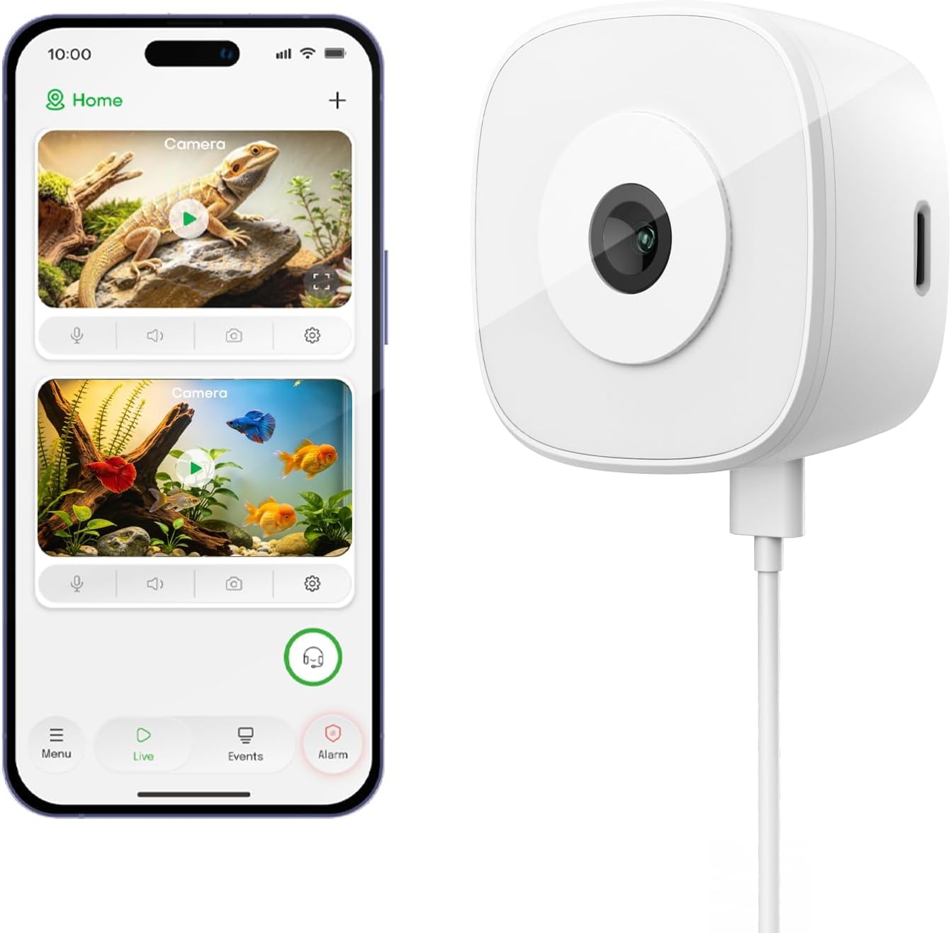 3MP 2K Aquarium Camera for Fish Tank, No Drill Terrarium Reptile Camera with Color Night Vision, No Reflection, 2.4GHz & 5GHz WiFi Pet Monitoring, 24/7 Recording for Home Security