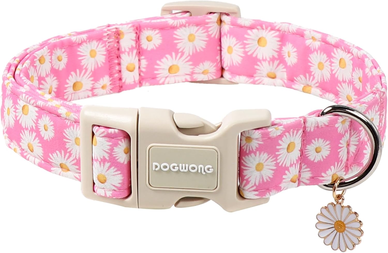 Flower Dog Collar-Daisy Flower Print Girl Dog Collar for Large Cute Dog Collars Spring Female Pet Gift Adjustable Heavy-Duty Soft Collar,M