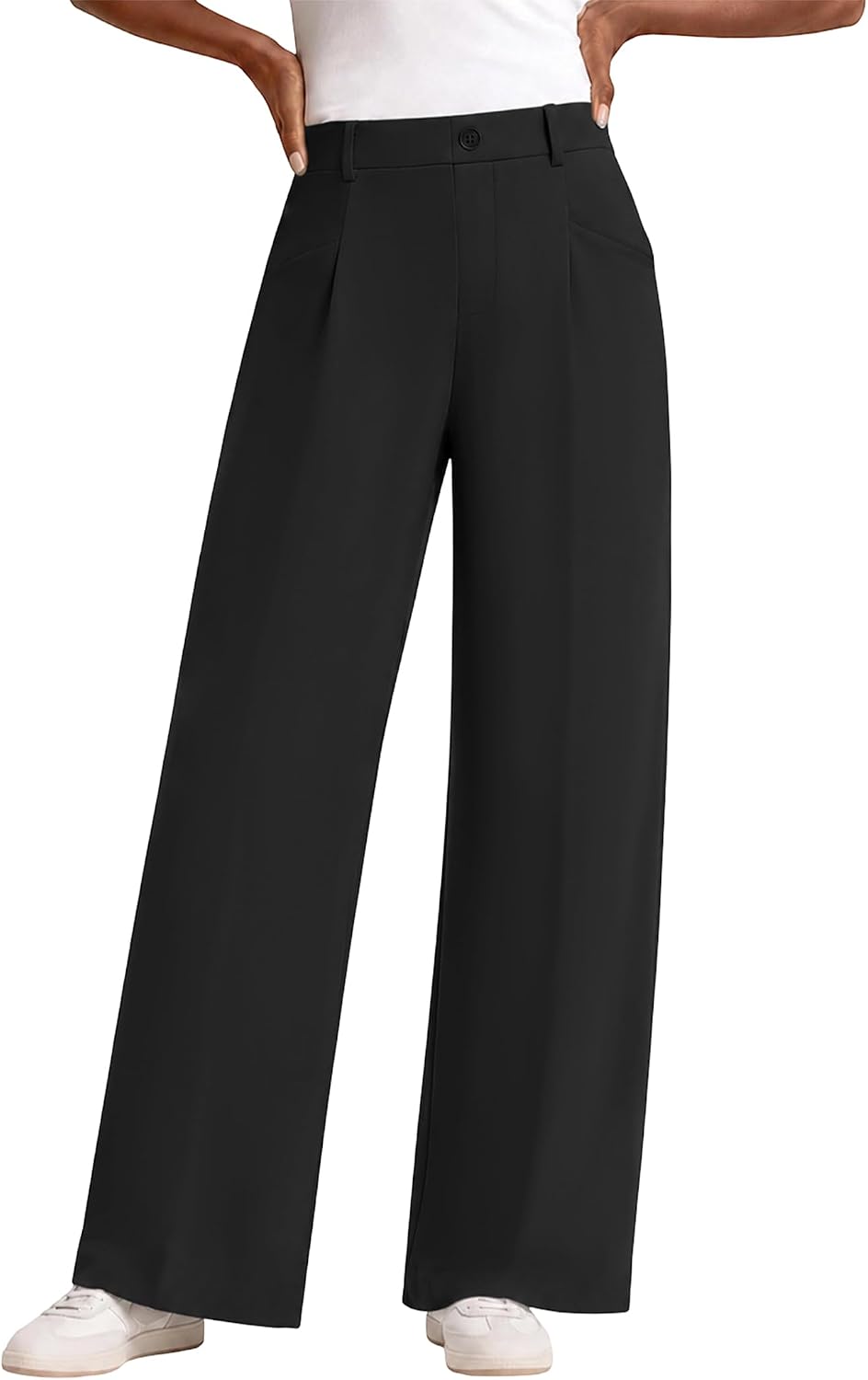FireSwan Wide Leg Pants Woman Stretchy Work Dress Pants with Pockets Black