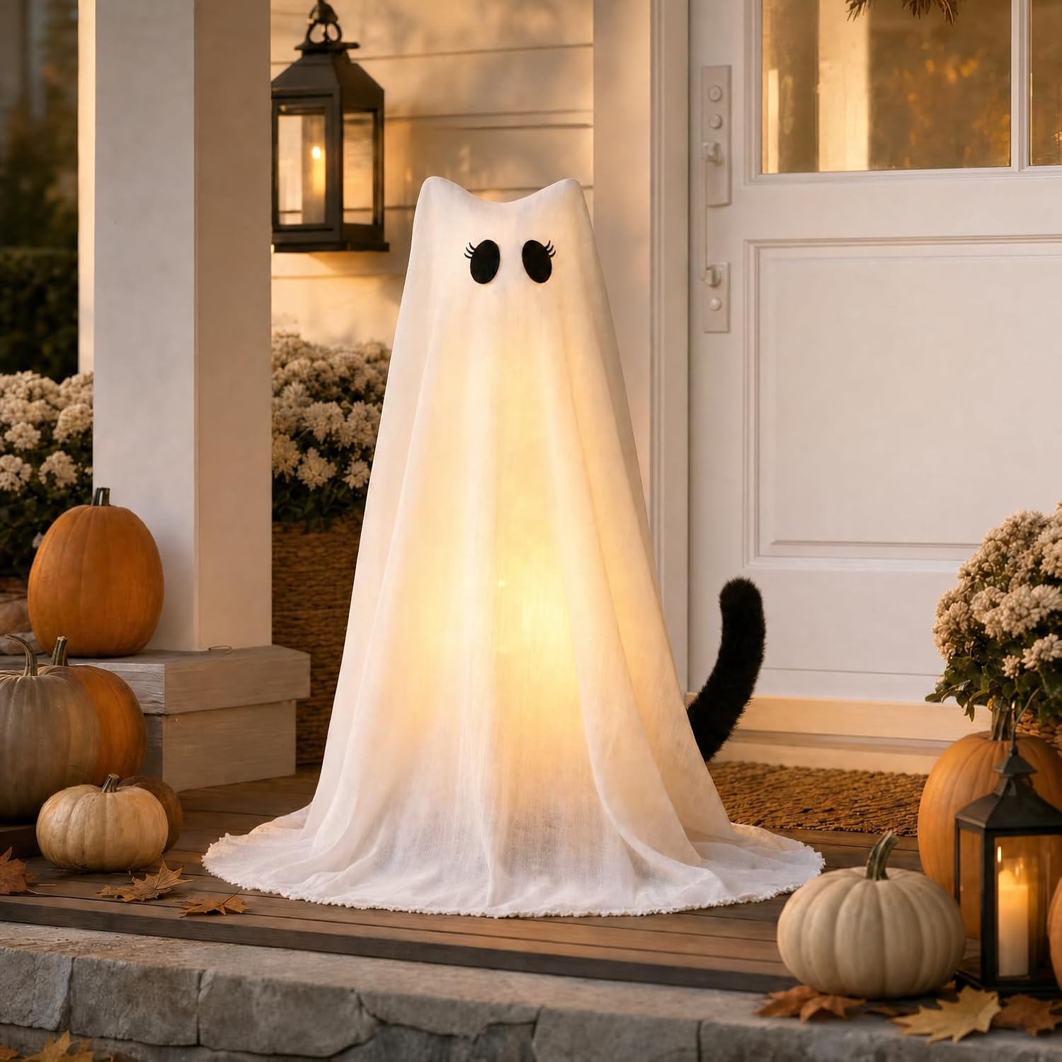 Cute Lighted Cat Ghost, Halloween Ghost Decorations Indoor Outdoor