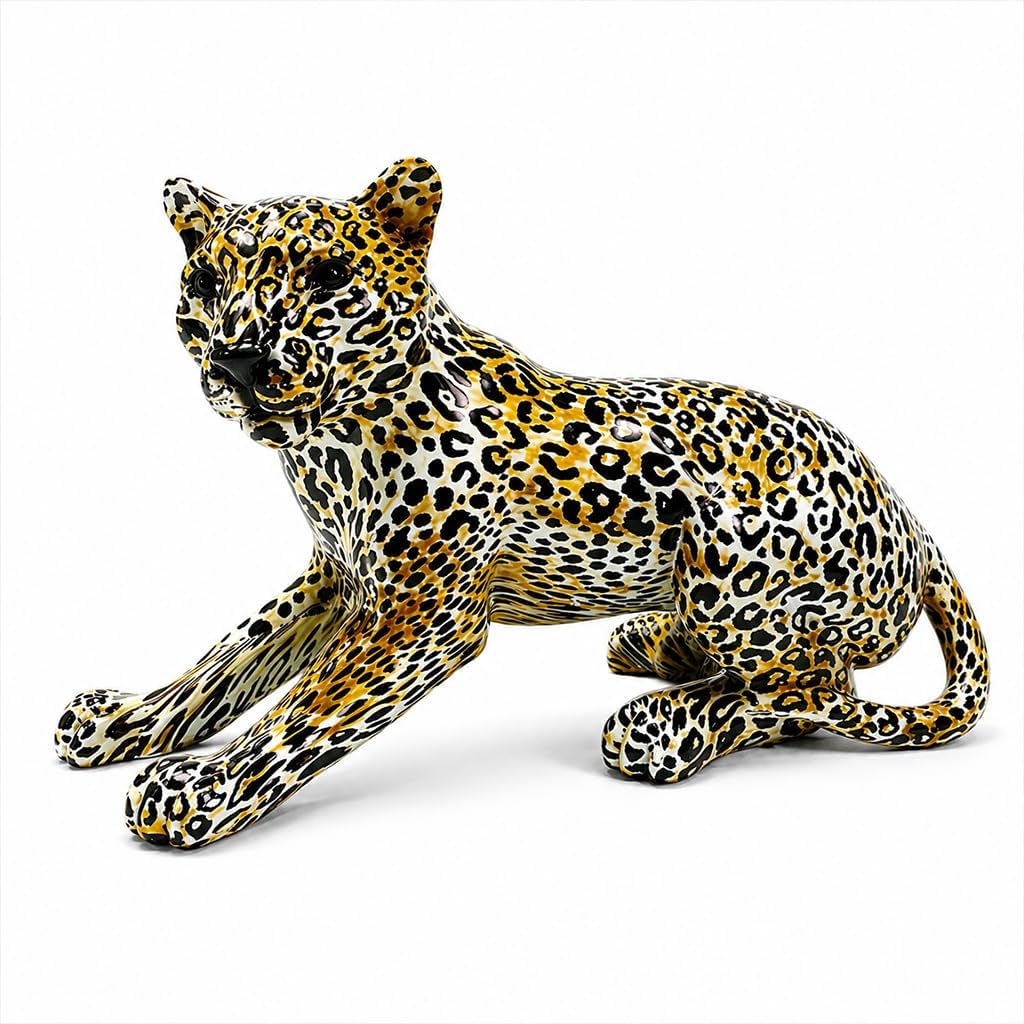 Modern Leopard Statue Home Decor, 12.4" Resin Cheetah Figurine Wild Animal Sculpture for Living Room Bookshelf & Office Desk, Water Transfer Print Safari Art Craft Accent Gift (Yellow)