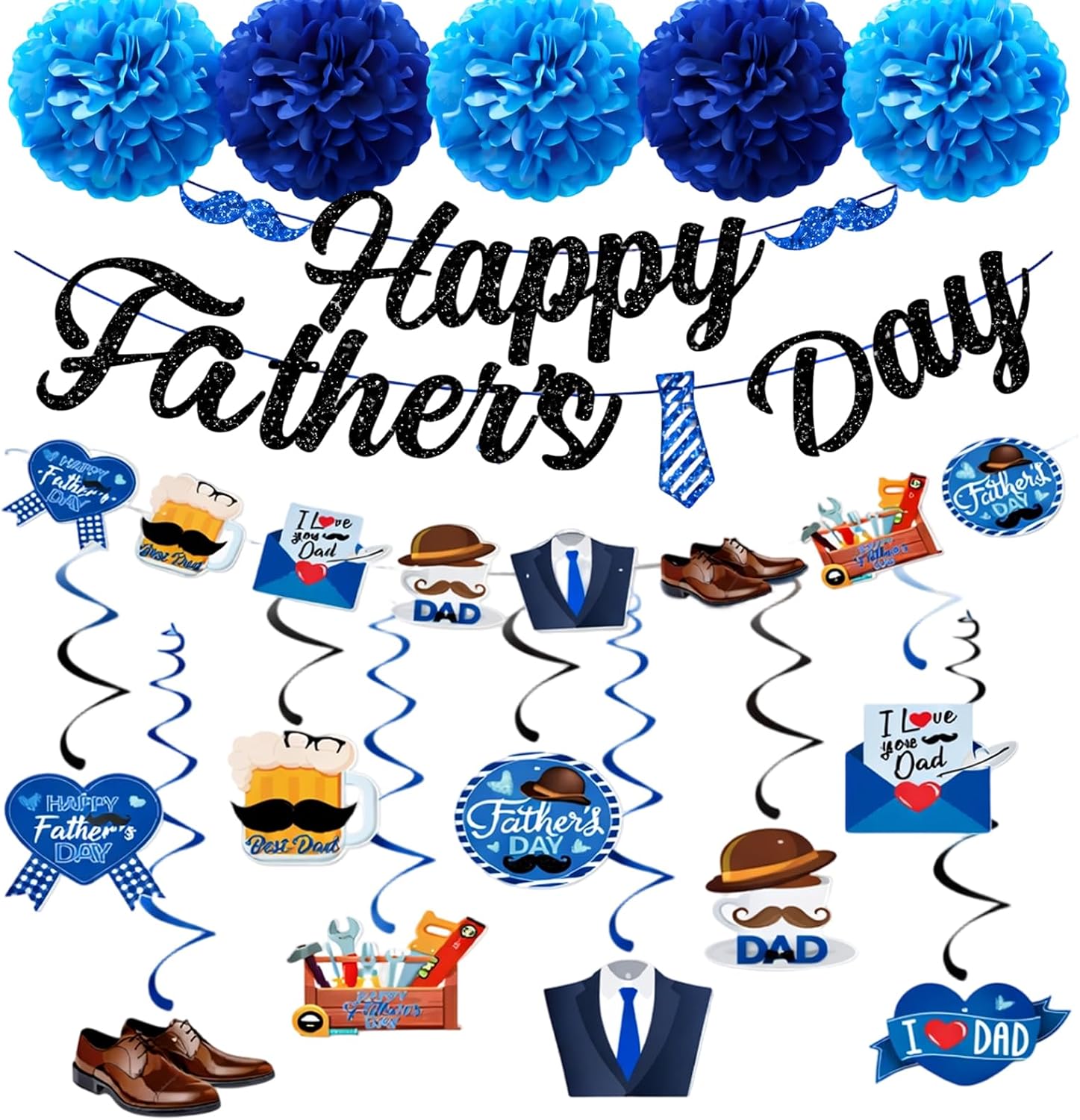 Fathers Day Decorations, Best Dad Ever Decorations includes Glitter Happy Fathers day Banner, Fathers Day Decorations for Home Office