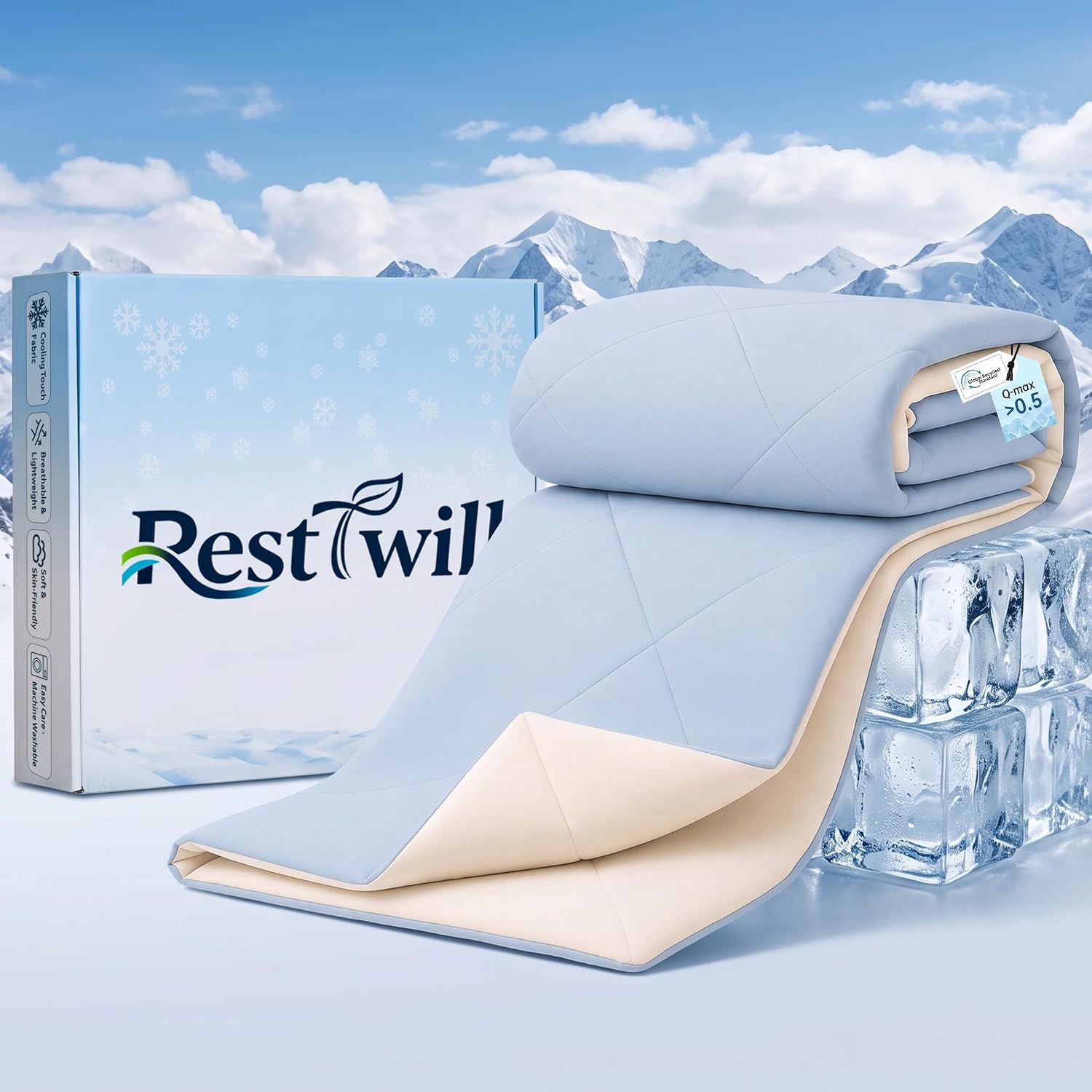 Dual-Sided Cooling Comforter, King, Blue/White