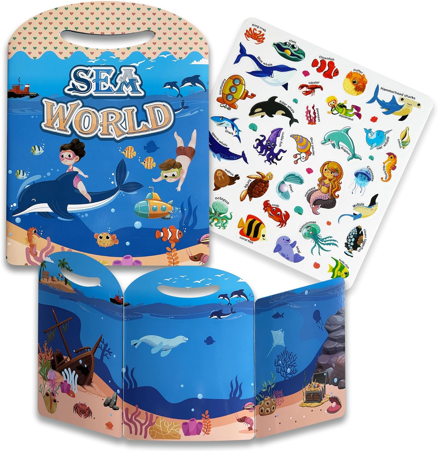 Sea World Window Gel Clings and Sticker Book for Kids & Toddlers (35pc) - Reusable and Removable Ocean Underwater Animals