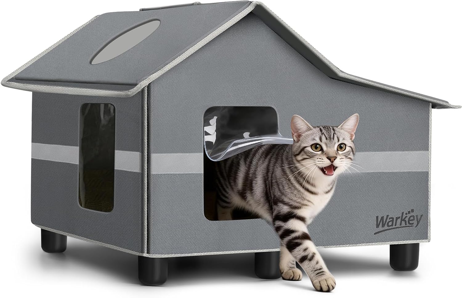 Outdoor Cat House Weatherproof, Outside Cat House for Outdoor Feral Cats, Insulated Cat Shelter with Cozy Mat and Elevated Bases