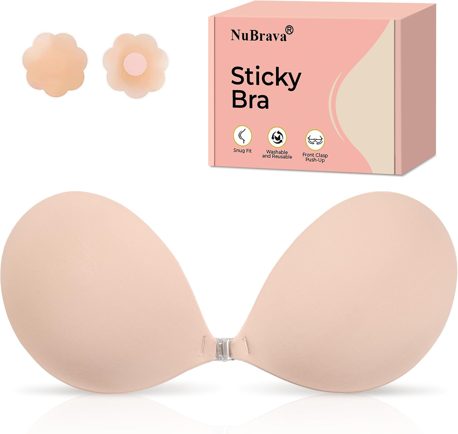 5.00 OFF NuBrava Sticky Bra Push Up, Adhesive Strapless Bra, Backless Dress, Nude B