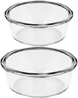 Luxshiny 2Pcs Glass Air Fryer Bowl Set, 650 mL and 1000 mL Round Bakeware