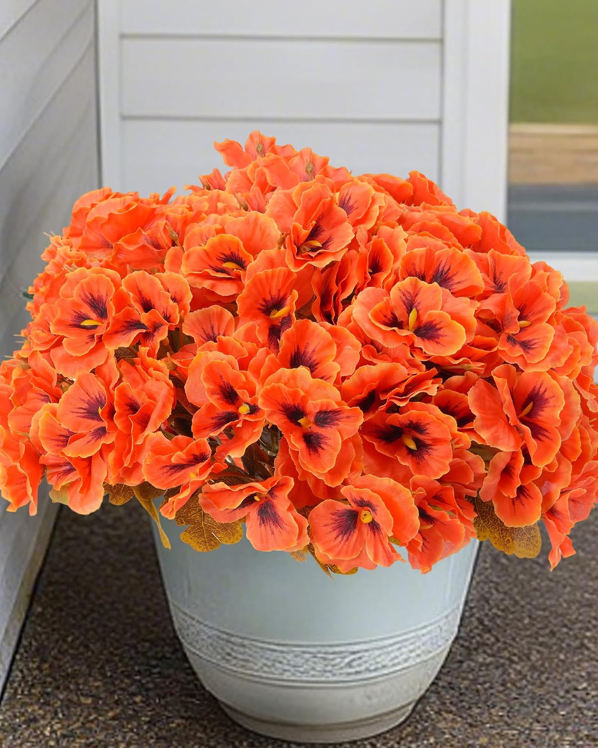 Artificial Fall Flowers for Outdoors, 12 Bundles Fake Mums Flowers for Decoration, Faux Plants with Silk Flowers for Porch Decor Garden Patio Home Aesthetic (Orange)