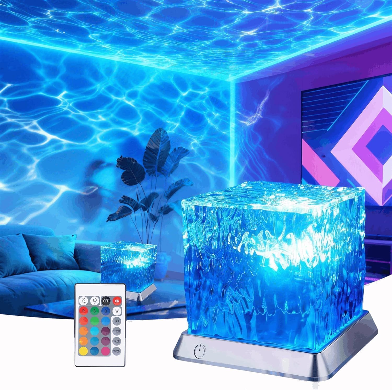 LETOUR Ocean Wave Projector Light,Ocean Wave Cube Lamp with 16 Colors & 30 Modes Northern Lights for Kids, Ceiling Projector with ROHS Certification for Bedroom/Party/Game Rooms