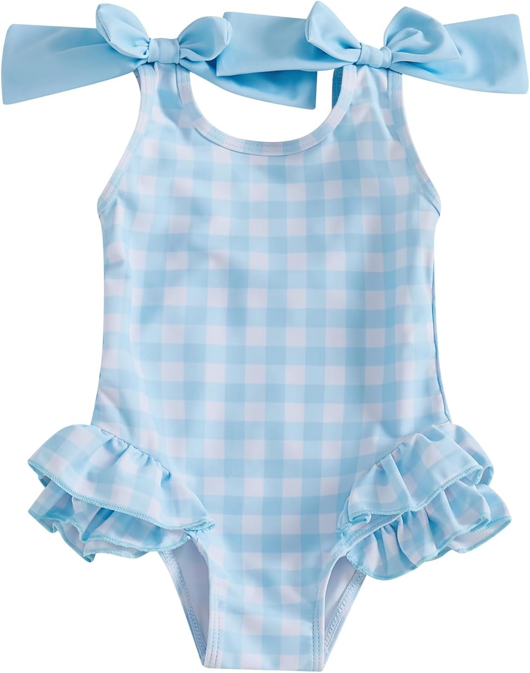 Toddler Girls Gingham Rash Guard Swimwear Bow Strap Sleeveless Ruffle Bathing Suit Infant Baby One Piece Swimsuits