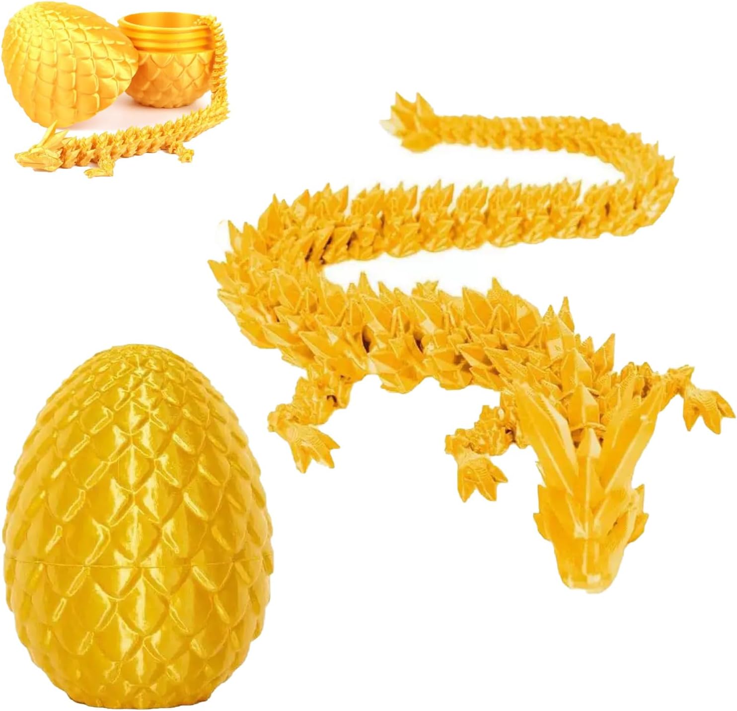 Dragon Eggs with Dragon Inside, 3D Printed Surprise Funny Gifts for Kids, Articulated Fidget Toys for Adults, Ideal Easter Basket Stuffers, Unique 3D Dragons Collectibles(Silk Gold)
