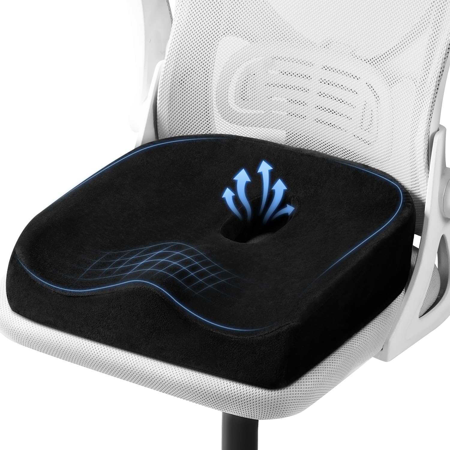 Donut Pillow for Hemorrhoids, Memory Foam Donut Seat Cushion for Tailbone and Coccyx Comfort, Center Cutout Chair Cushion for Office Chair, Desk Chair, Non-Slip Bottom, Washable Cover, Black