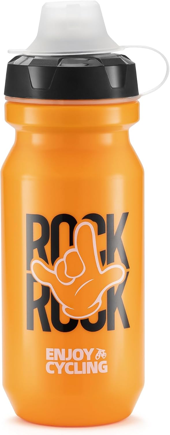 ROCKBROS Bike Water Bottle 20oz,Leak-Proof No-Spill Lid with Dust Cap,BPA-Free PP5 Plastic & TPE Spout,Squeeze Design for Cycling,Sports,Hiking,Running,Gym,Rocky Orange
