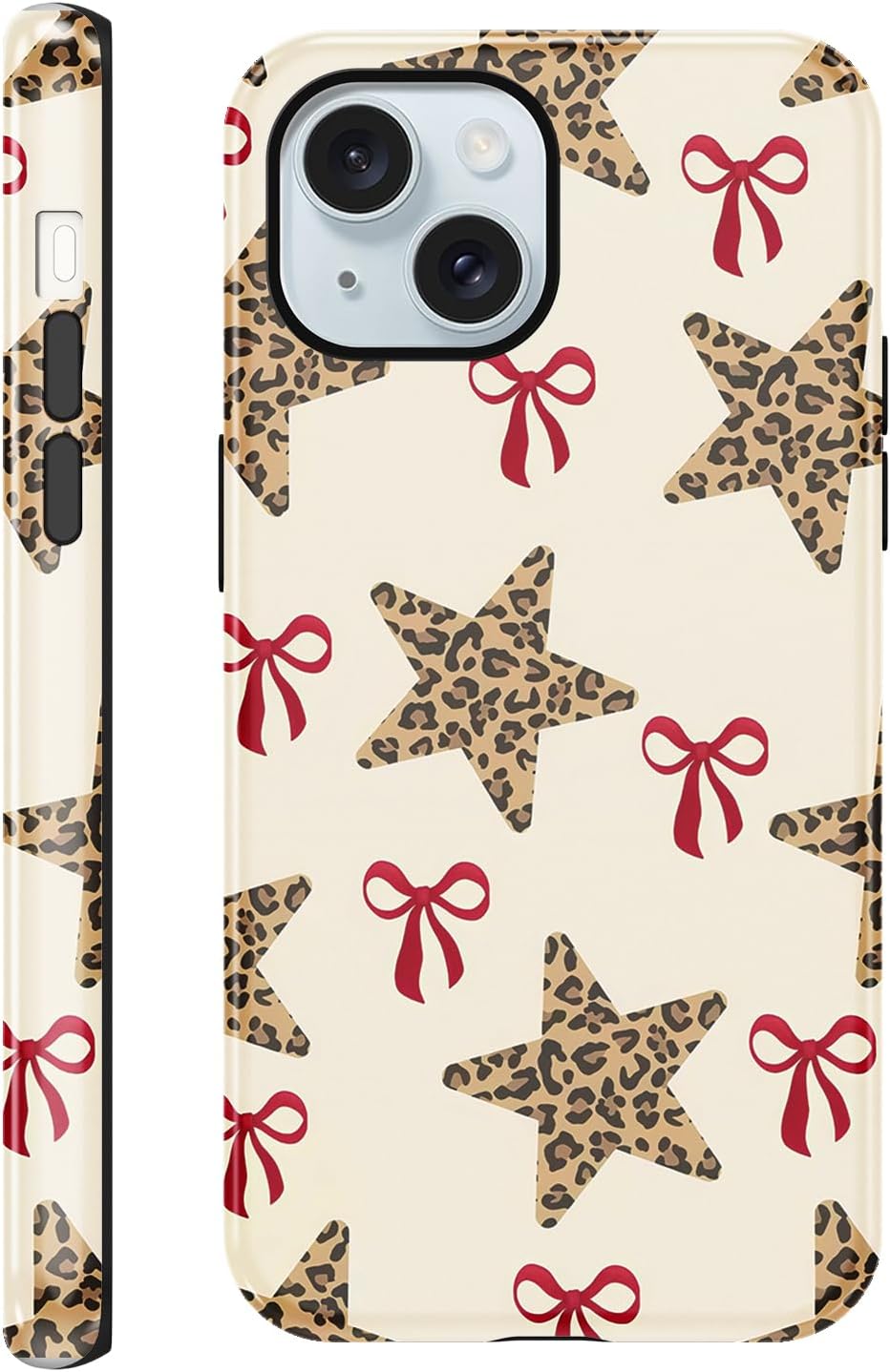 for iPhone 15 Plus 6.7'' Cute Red Bow Leopard Print Phone Case