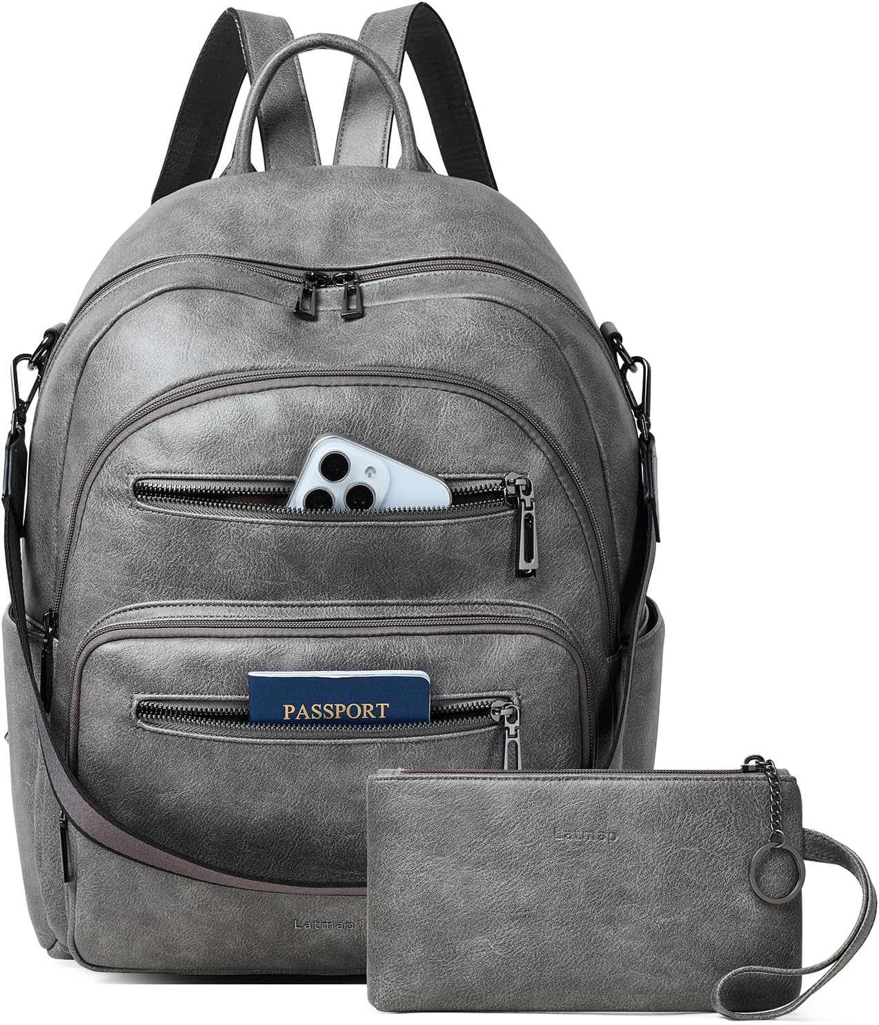 Backpack Purse for Women Laptop Backpack, Leather Travel Back Pack Shoulder Bag Teacher College Daypack Work Handbag fits 14" Laptop, Dark Grey