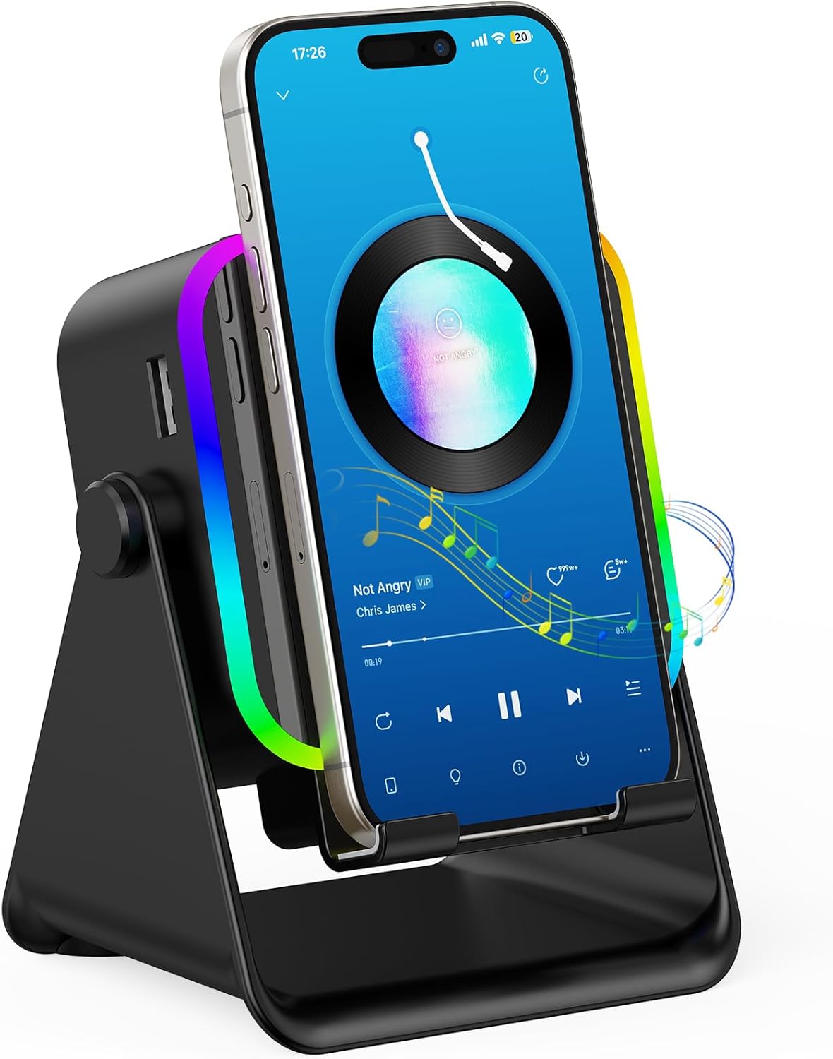 Wireless Induction Speaker, Multi-Functional Bluetooth Speaker with Phone Stand & RGB Light, HD Surround Sound, Compatible with iPhone Android iPad Samsung, Birthday Gift for Men Women