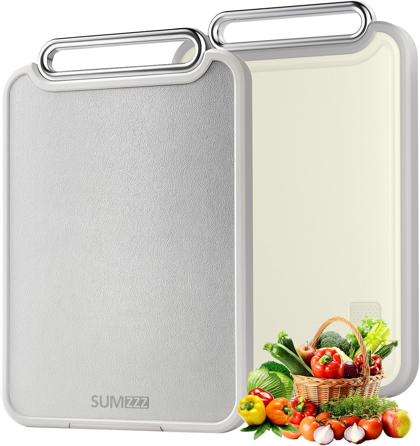 Stainless Steel Cutting Board Double Sided 304 Steel & Food-Grade PP, Large Chopping Board for Meat and Kitchen, Non-Slip Dishwasher Safe, 16x11 Inches