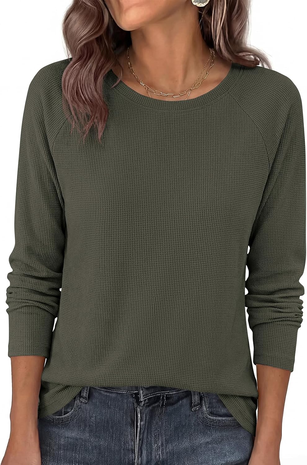 PRETTYGARDEN Womens Long Sleeve Shirts Waffle Knit Lightweight Fall Tops